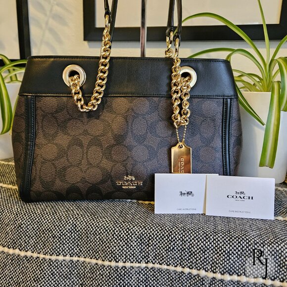 Coach F39711 Brooke Carryall Chain Shoulder Bag – Signature C Black/Brown - Picture 12 of 13